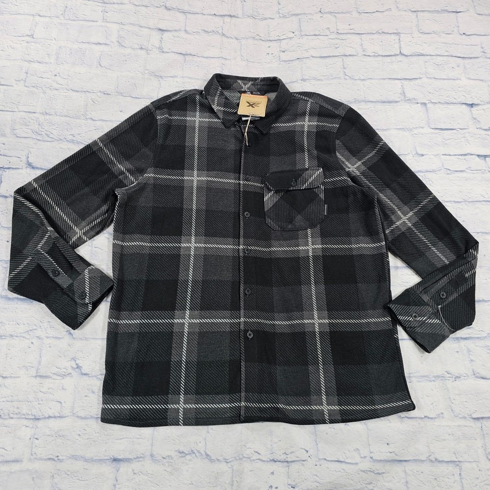 ZeroXposur Fleece Shirt Mens Large Black Railer Plaid Knit Button Up D86850